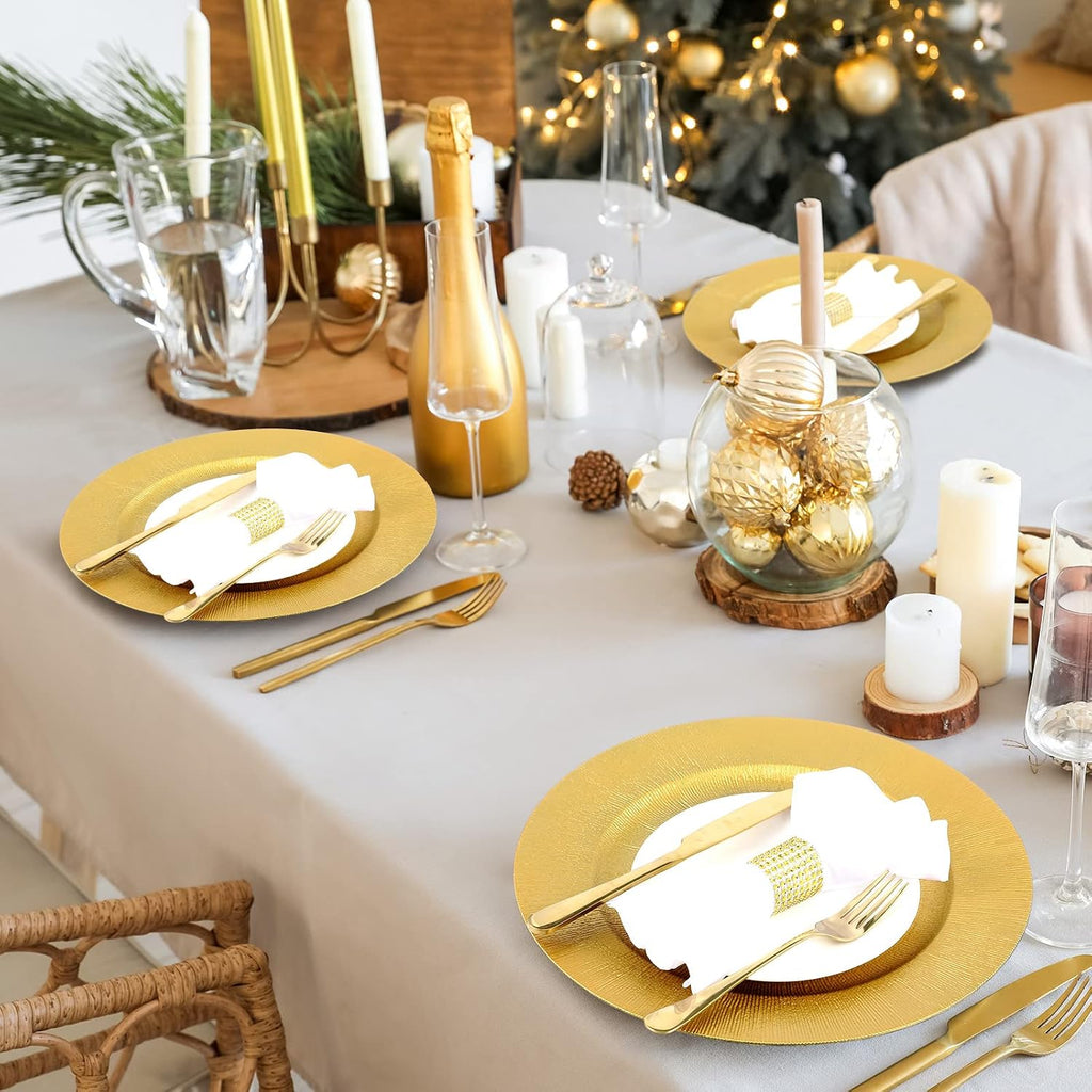 Gold Charger Plates Bulk, 13" Round Plastic Dinner Charger Plate, Shiny Golden Table Chargers Serving Plates - Set of 50