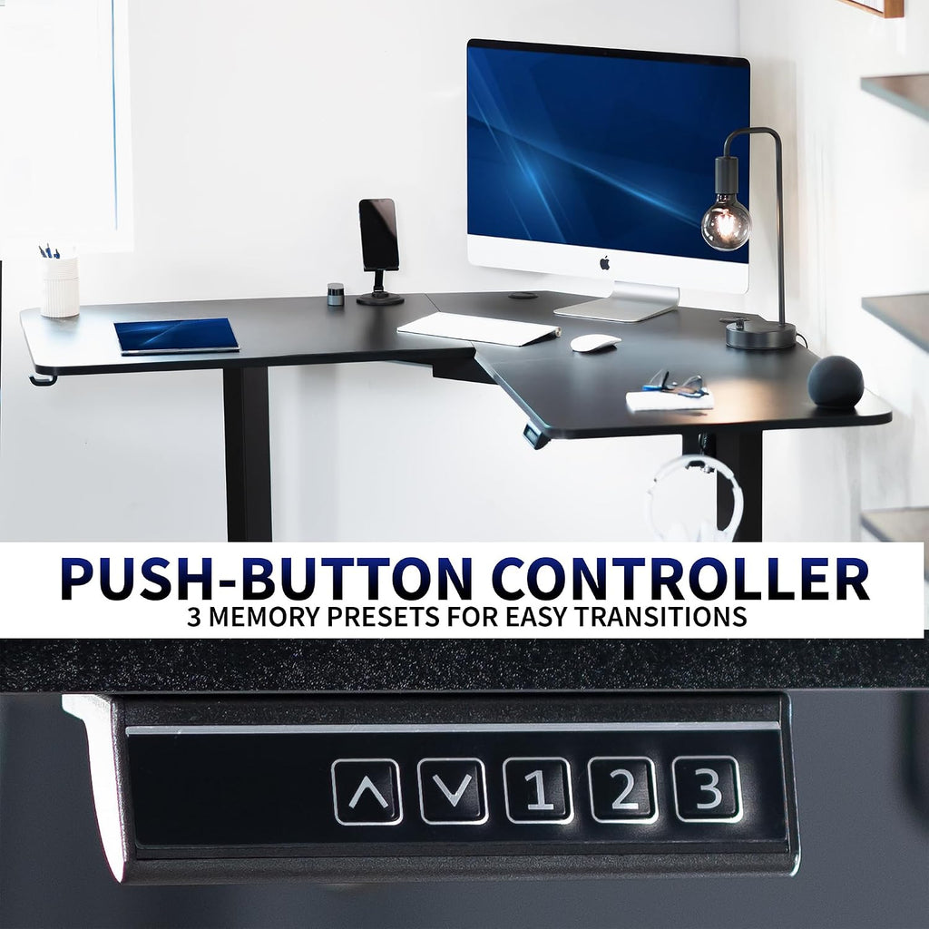 Black 55 x 55 in Corner Standing Desk, DESK-E1L110B | Electric, L-Shaped Table, Sit Stand, Height Adjustable, Memory