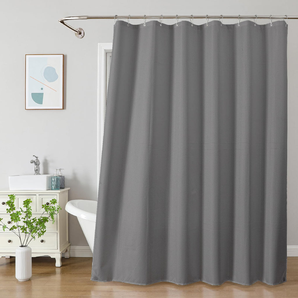 2-in-1 Waterproof Fabric Shower Curtain - No Separate Liner Needed, Hotel-Style Waffle Weave, Effortless Cleaning &
