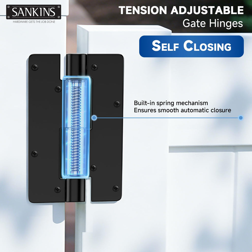 5-3/4" Adjustable Self Closing Aluminum Gate Hinges, Heavy Duty Gate Hinges for Metal Gates, Non-Legged Door Hinges
