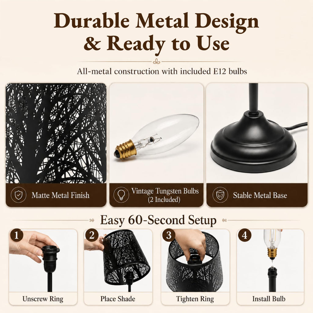 Touch Table Lamp, Tree Shadow Projection, 3-Level Dimmable Shadow Lamp