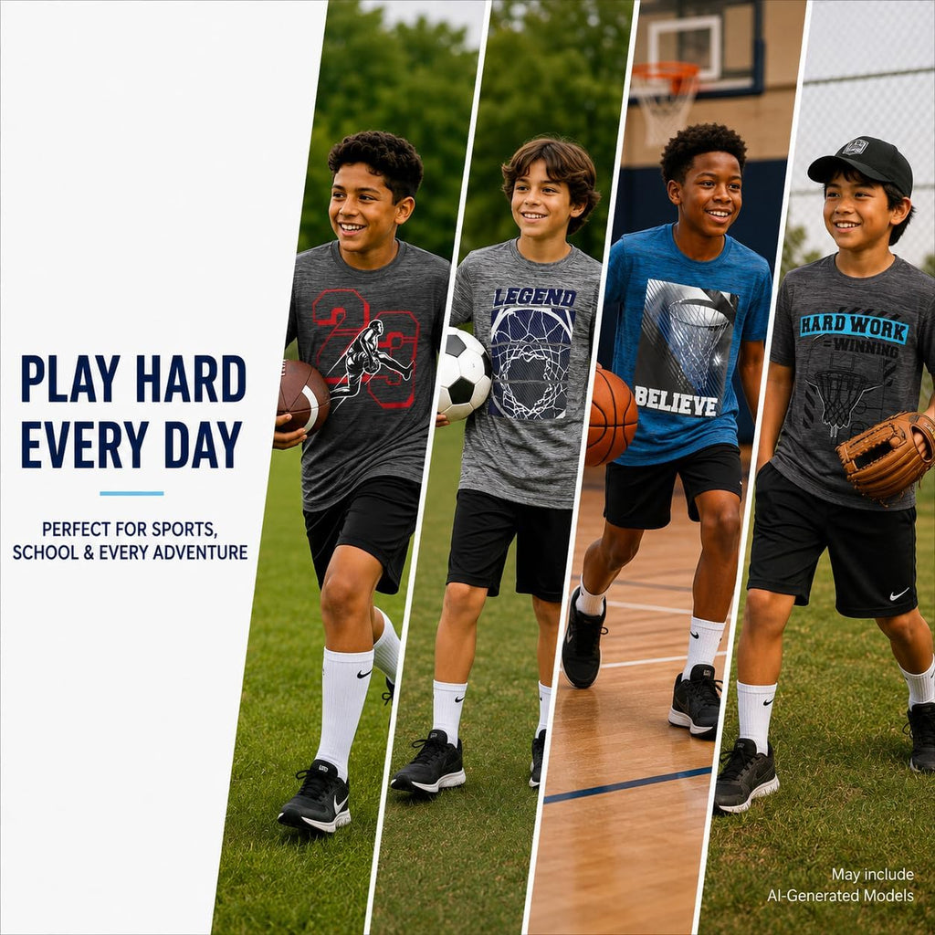 Boys 4 Pack T-Shirt- Athletic Basketball Graphic Short Sleeve