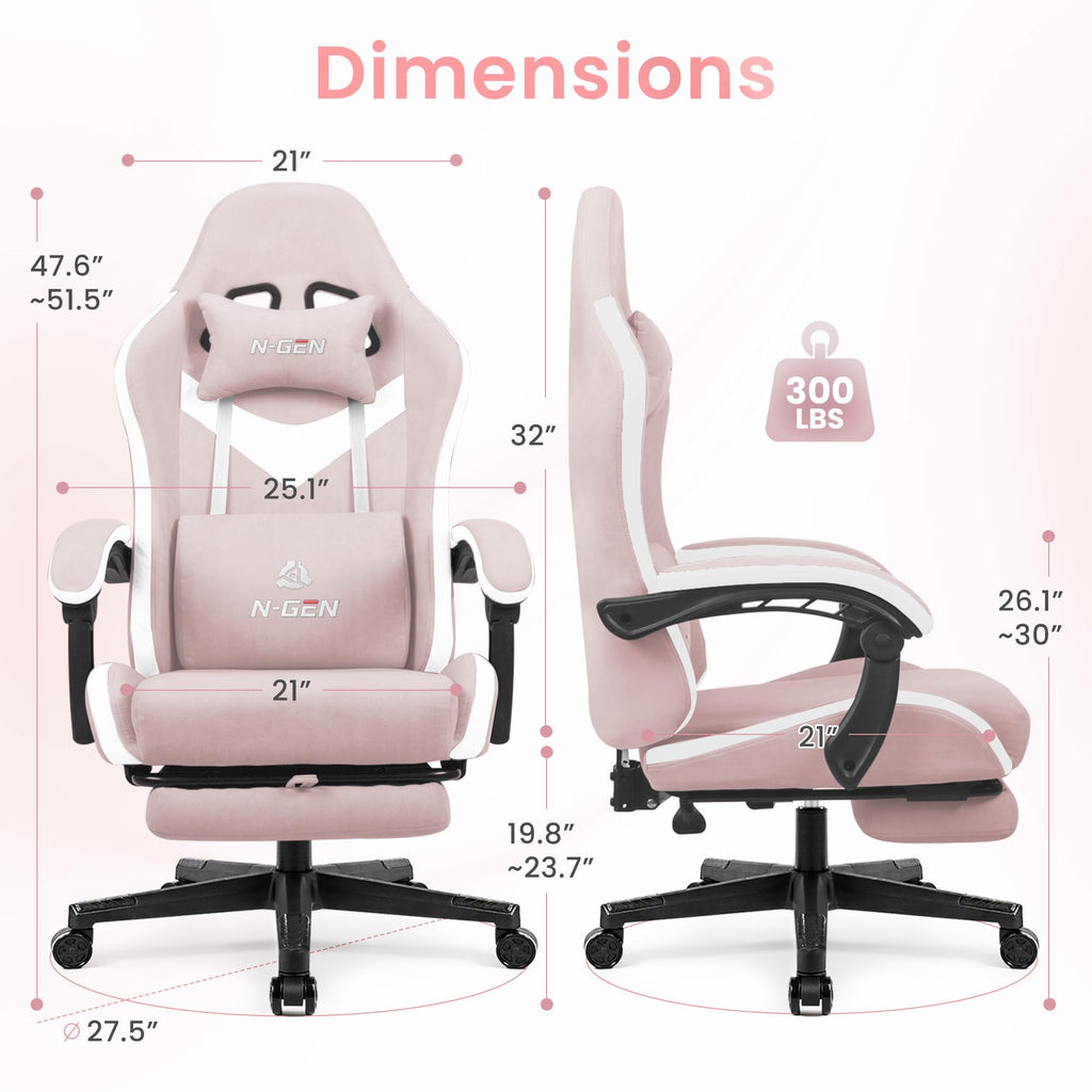 Gaming Chair, Lumbar Support with Breathable Fabric, Pink
