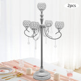 2 Pcs 5 Arm Gold Candelabra Centerpiece, 33 Inch Tall Crystal Candle Holder Centerpiece for Tables Elegant Metal