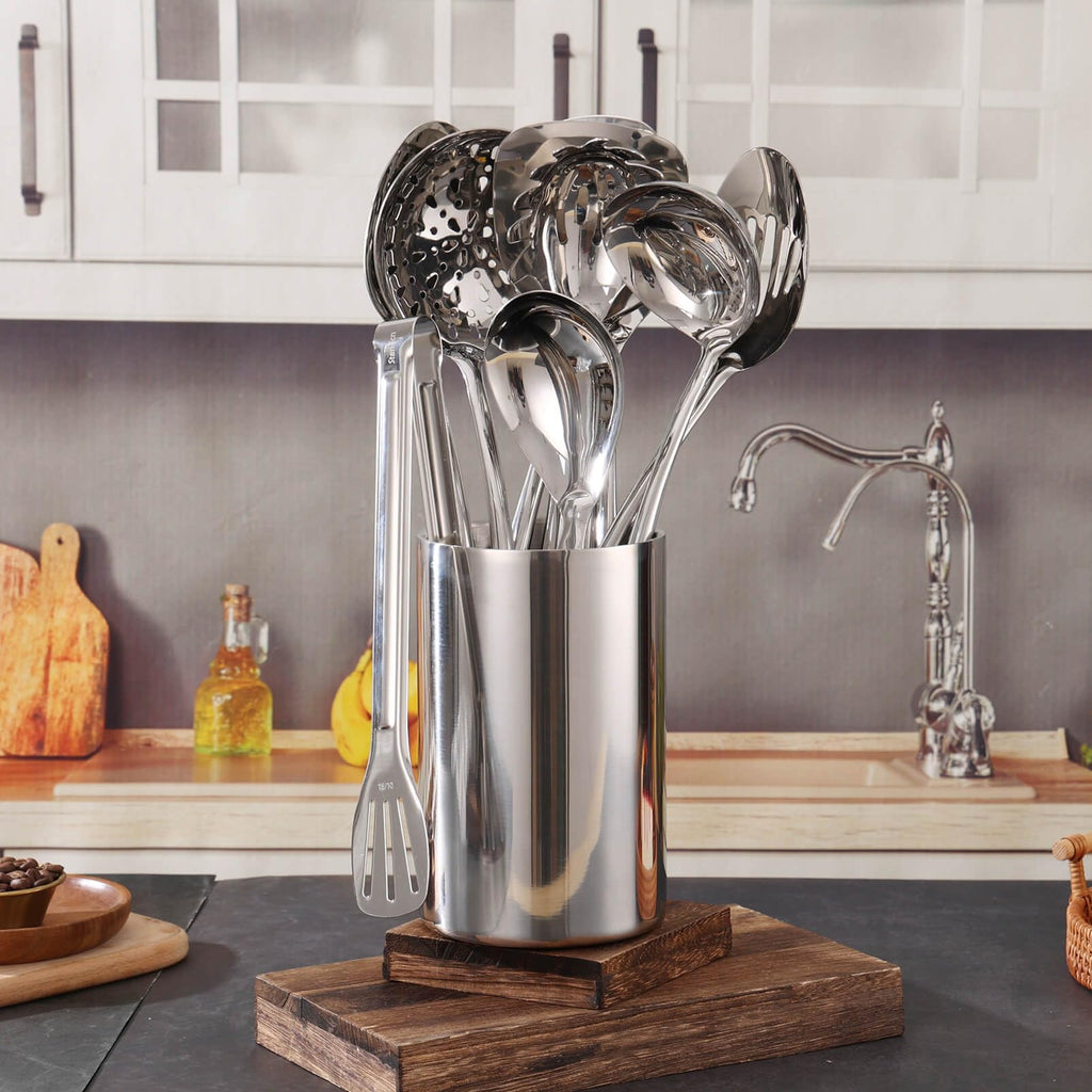Double Wall Utensil Holder, 304 Stainless Steel Sleek Holder for Countertop