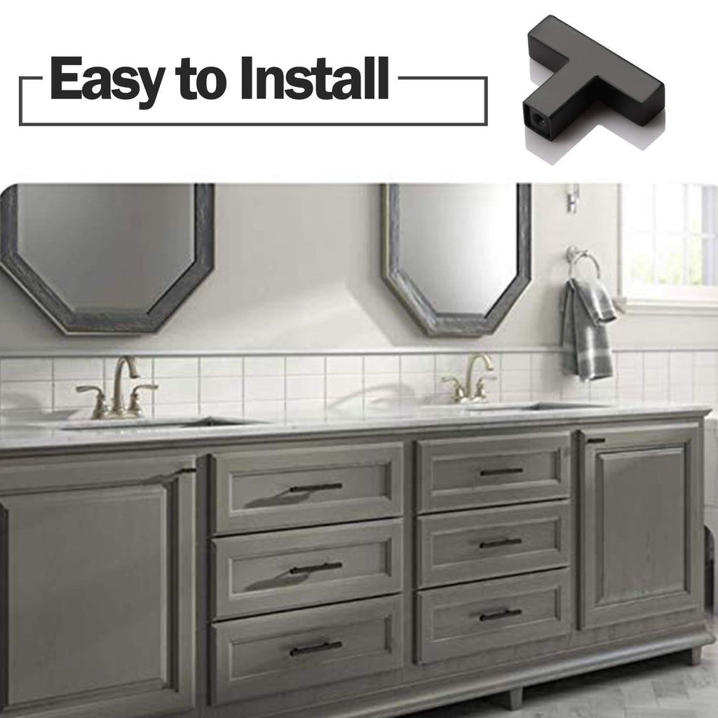 5 Pack) Flat Black Square Cabinet Knobs Stainless Steel 2 Inch(50mm) Overall Length Drawer Pulls Single Hole T Bar