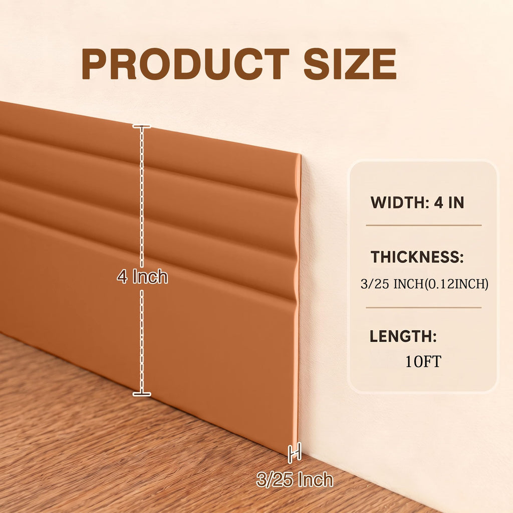 Baseboard Molding Trim 4" x 10 Feet,Peel and Stick Vinyl Wall Base Brown