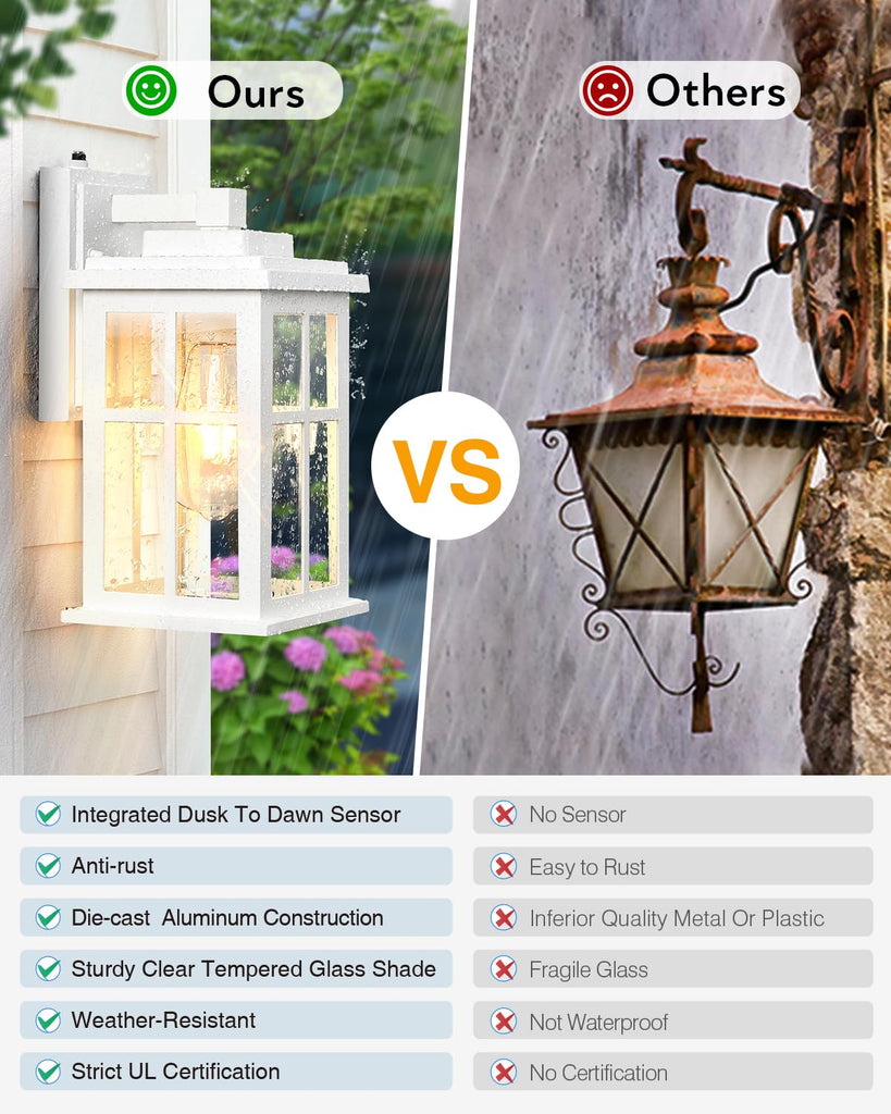 White Outdoor Wall Lights, Dusk to Dawn Exterior Lighting Fixtures, Waterproof Outside Lights, Garage, Garden