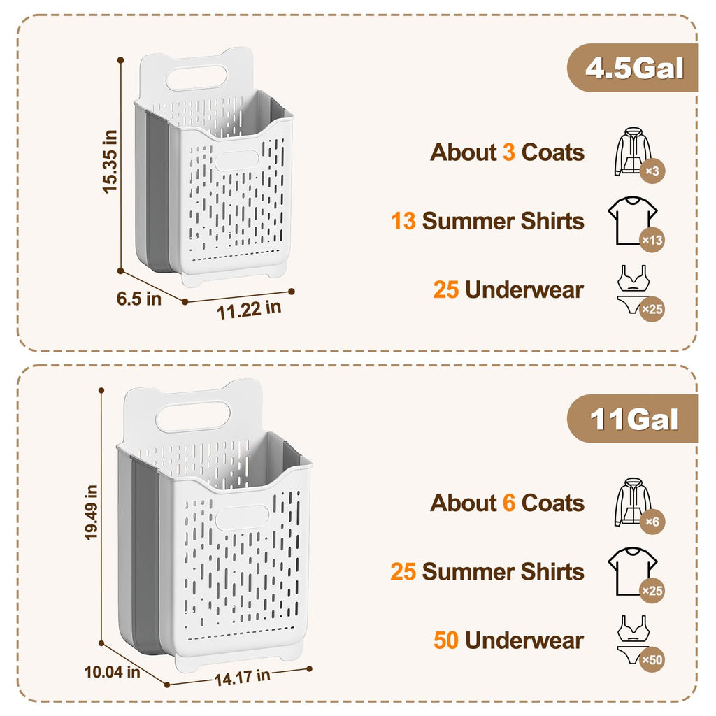 2 Pack Collapsible Laundry Basket with Handle, 18+45L (4.5+11Gal)