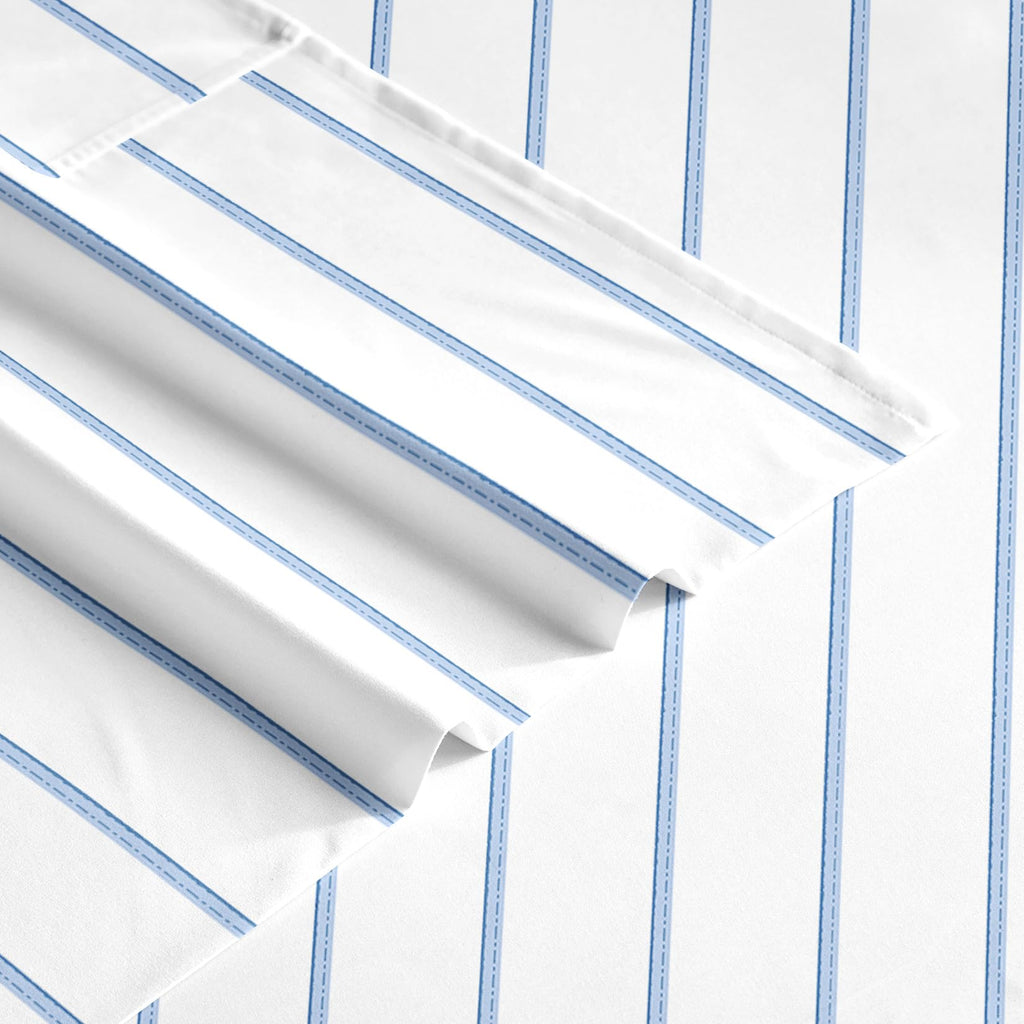 Striped Bed Sheets, 100% Cotton, 4 Pieces Sheet Set, Neutral Farmhouse Ticking Vertical Stripe Pattern Printed