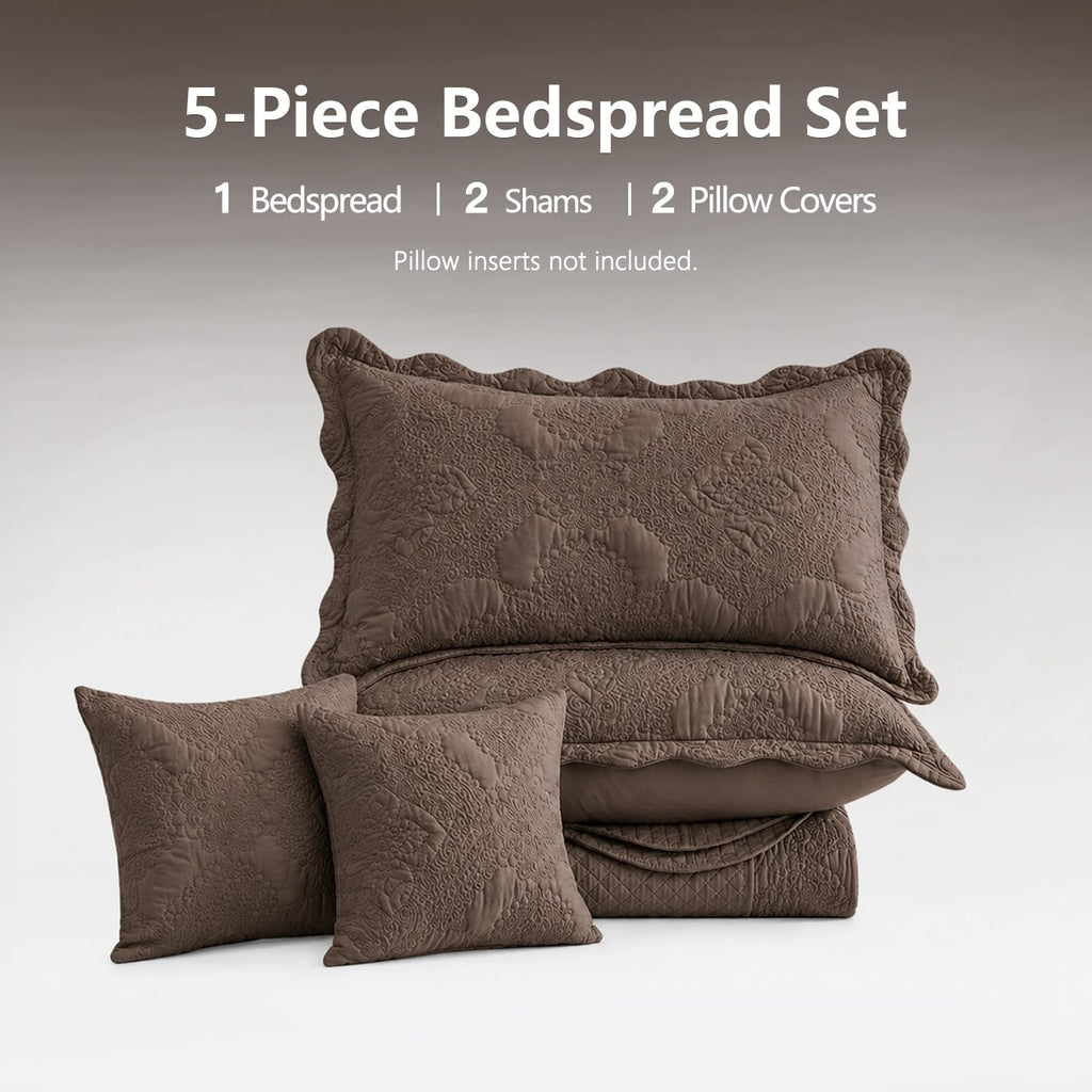 Oversized King Bedspreads, Stitched Damask, Mocha