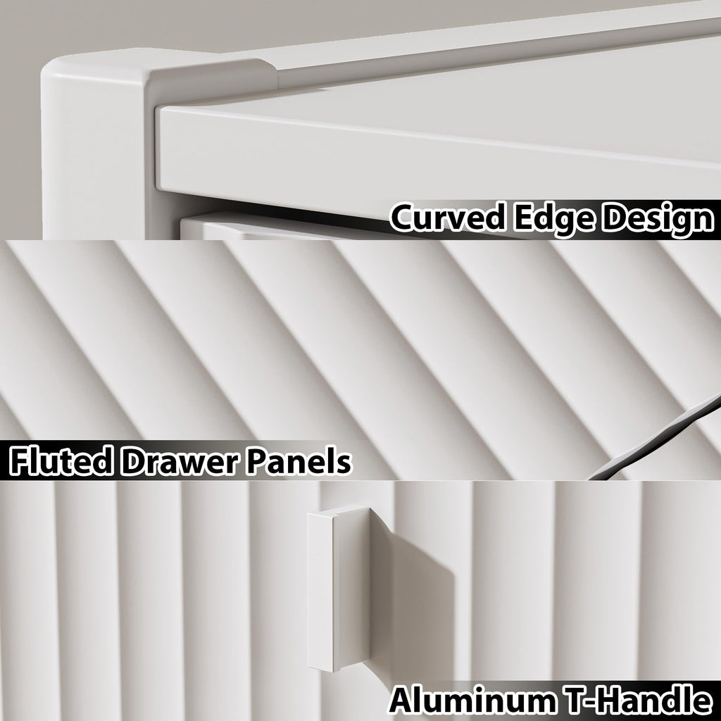 White 4 Drawer Dresser, Modern Chest of Drawers, Wood Fluted Dresser Organizer with Deep Drawers for Clothes