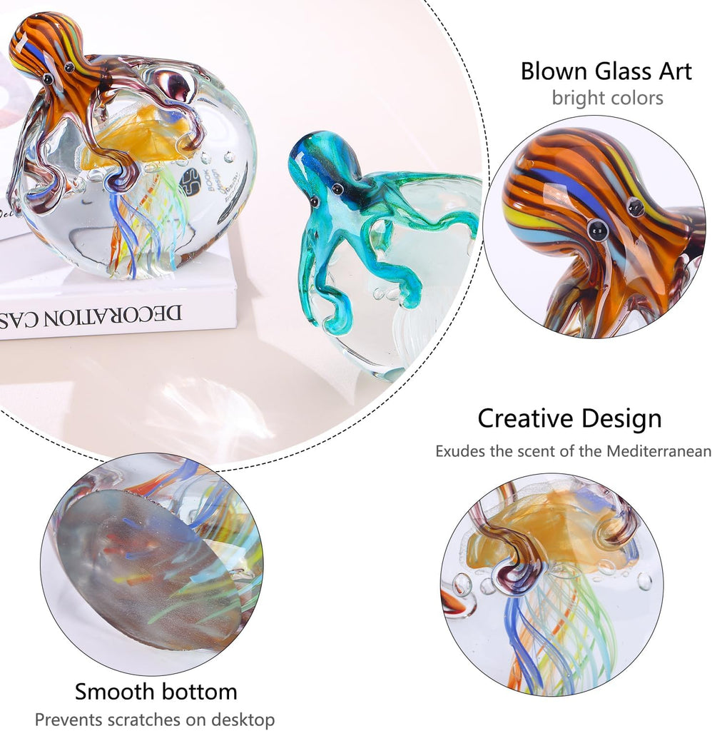 Glass Octopus Jellyfish Statue Home Decor, Hand Blown Glass Decor Ocean Figurines Octopus Sculpture, Murano Art