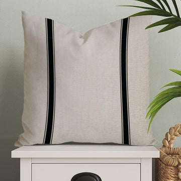 French Grain Sack Pillow Tan Black Stripes Farmhouse Pillow Cover Shabby Chic Decor Cushion Cover Cotton Linen