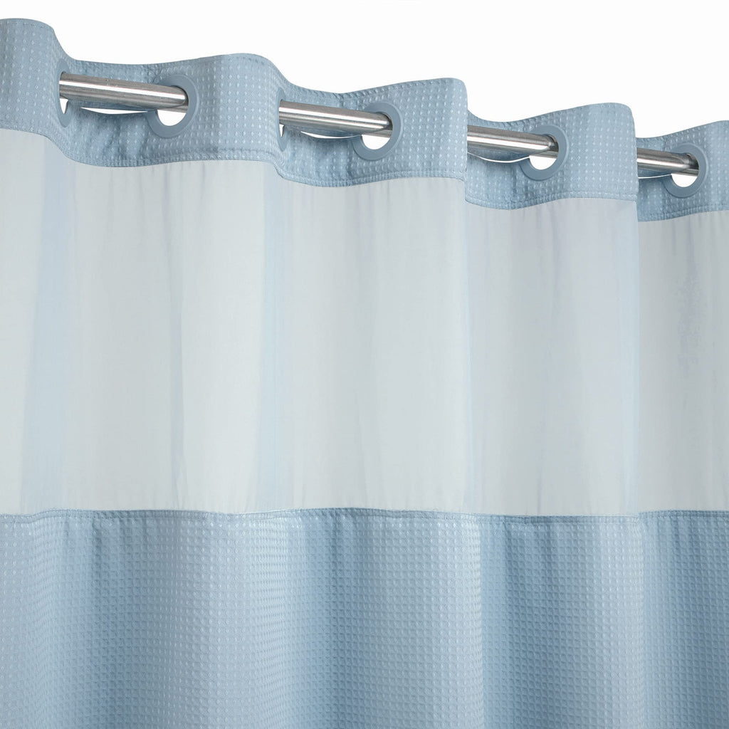 Heavyweight Waffle No Hook Shower Curtain with Liner, Blue, 54x80