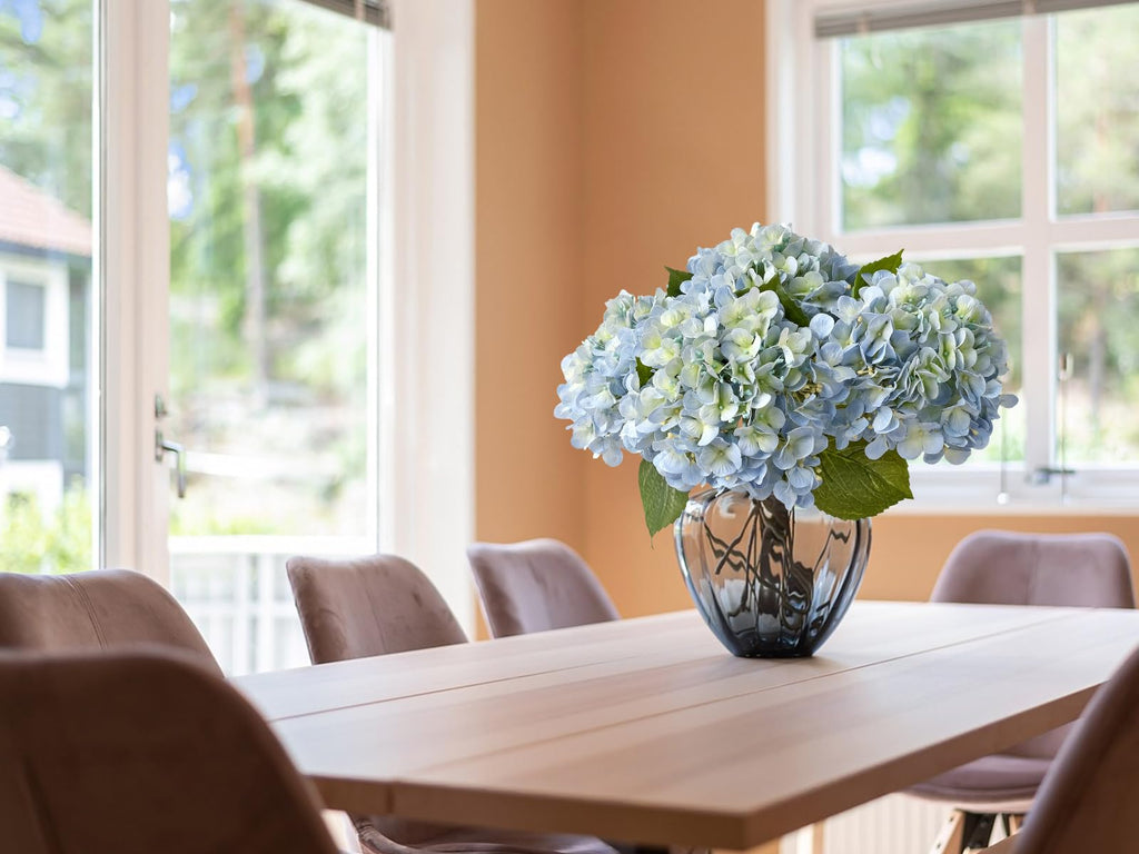 20" 4PCS Artificial Light Blue Large Faux Latex Real Touch Fake Hydrangeas Silk Bouquet with Leaves Stems for Family