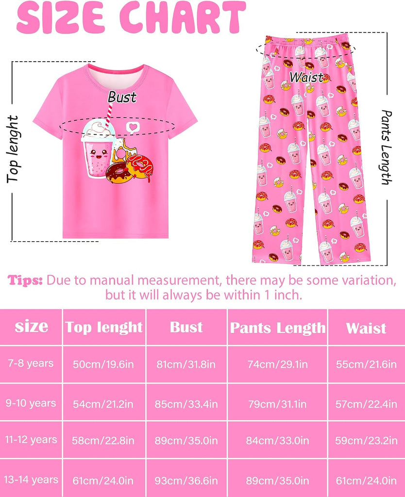 Girls Pajamas Short Sleeve Pants Pjs for Big Girls Sleepwear Kids Clothes Sets Cute Soft Loungewear