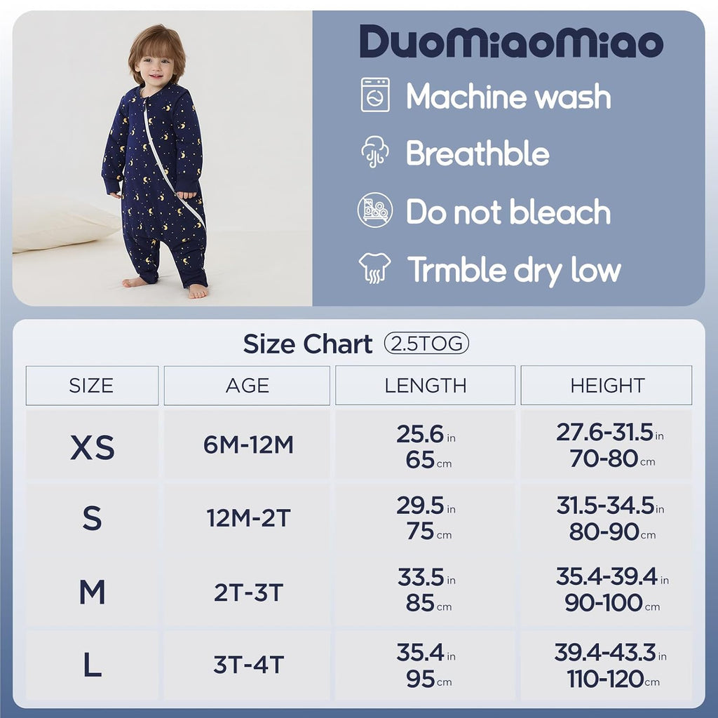 2.5 TOG Toddler Sleep Bag Months 100% Cotton Winter Side Open Zipper Baby Sleep Sack with Feet, Warm Toddler