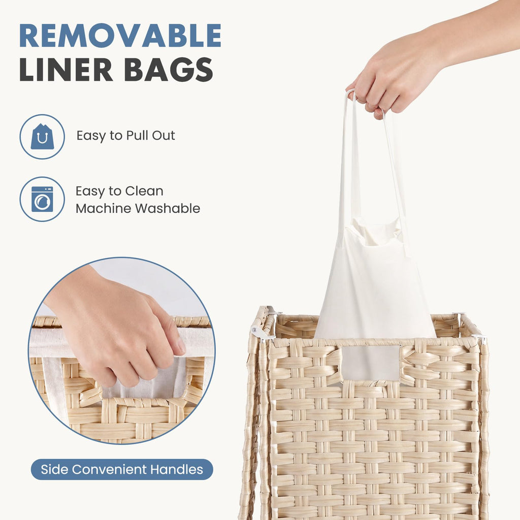 Laundry Basket with Lid, 90L Wicker Laundry Hampers, Summer Sand