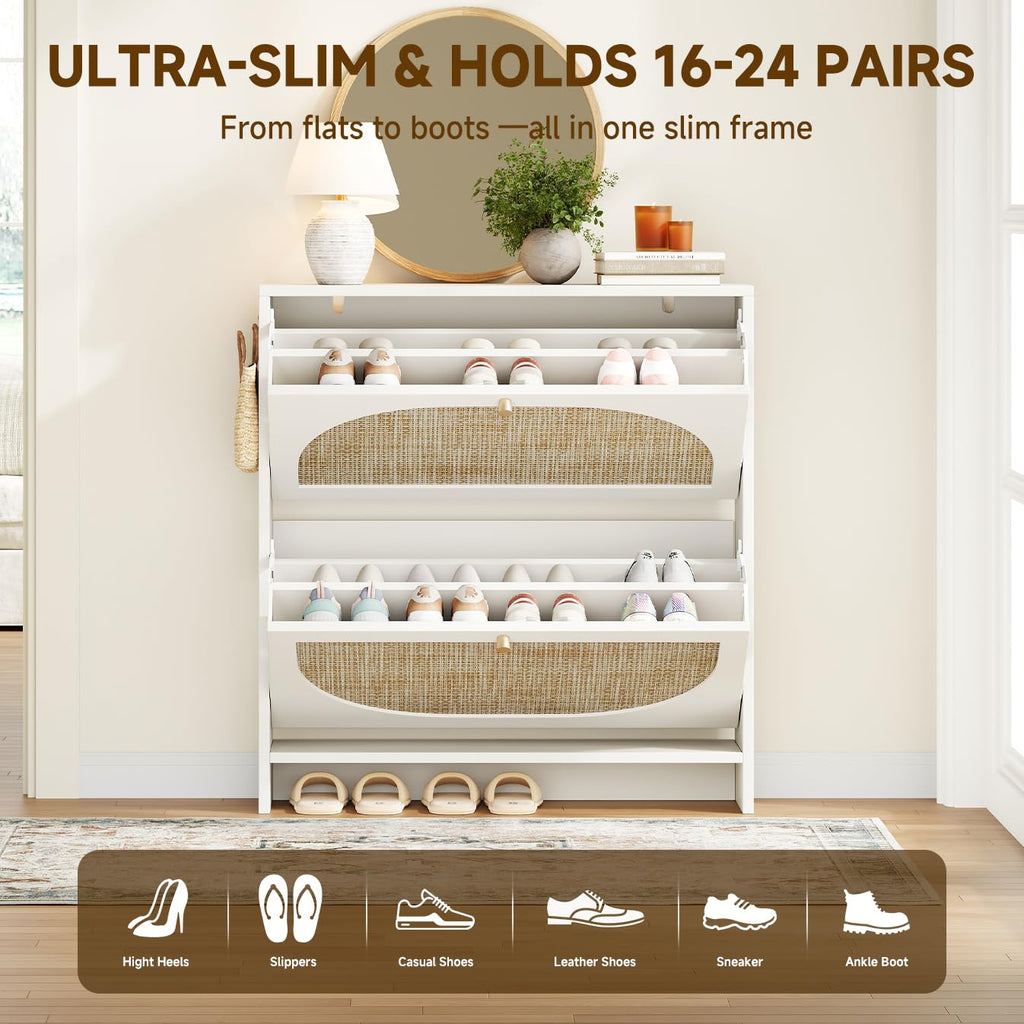 Shoe Cabinet Storage Slim 9.5" Freestanding Floor Base Shoe Storage Cabinet, 2 Flip Drawers with 3-Position