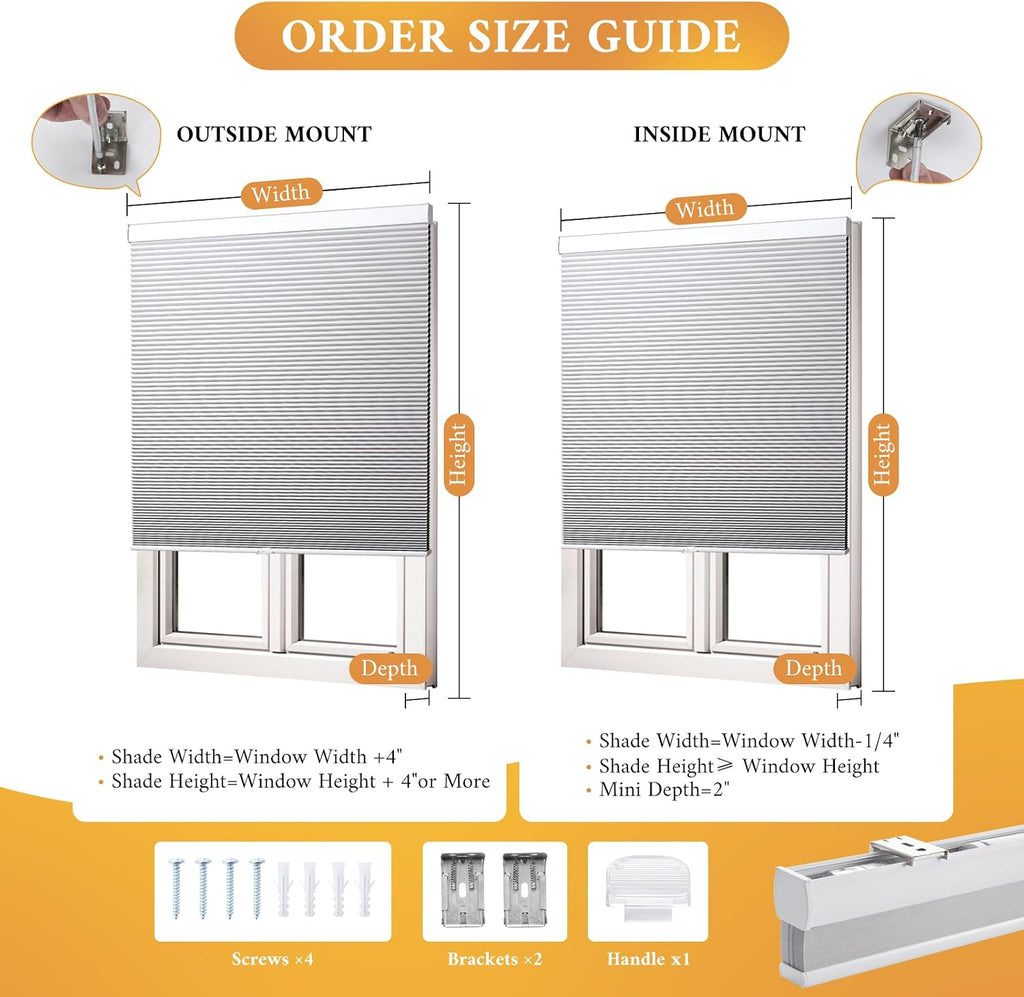 Cordless No Tools No Drill Cordless Cellular Shades, Blackout Light Blocking Honeycomb Shades, Thermal Insulation