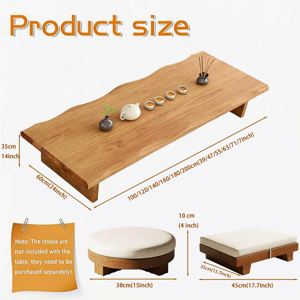 47" Solid Wood Japanese Floor Table, Low Dining Table for Floor Seating, Tatami Tea Table, Modern Chabudai Coffee