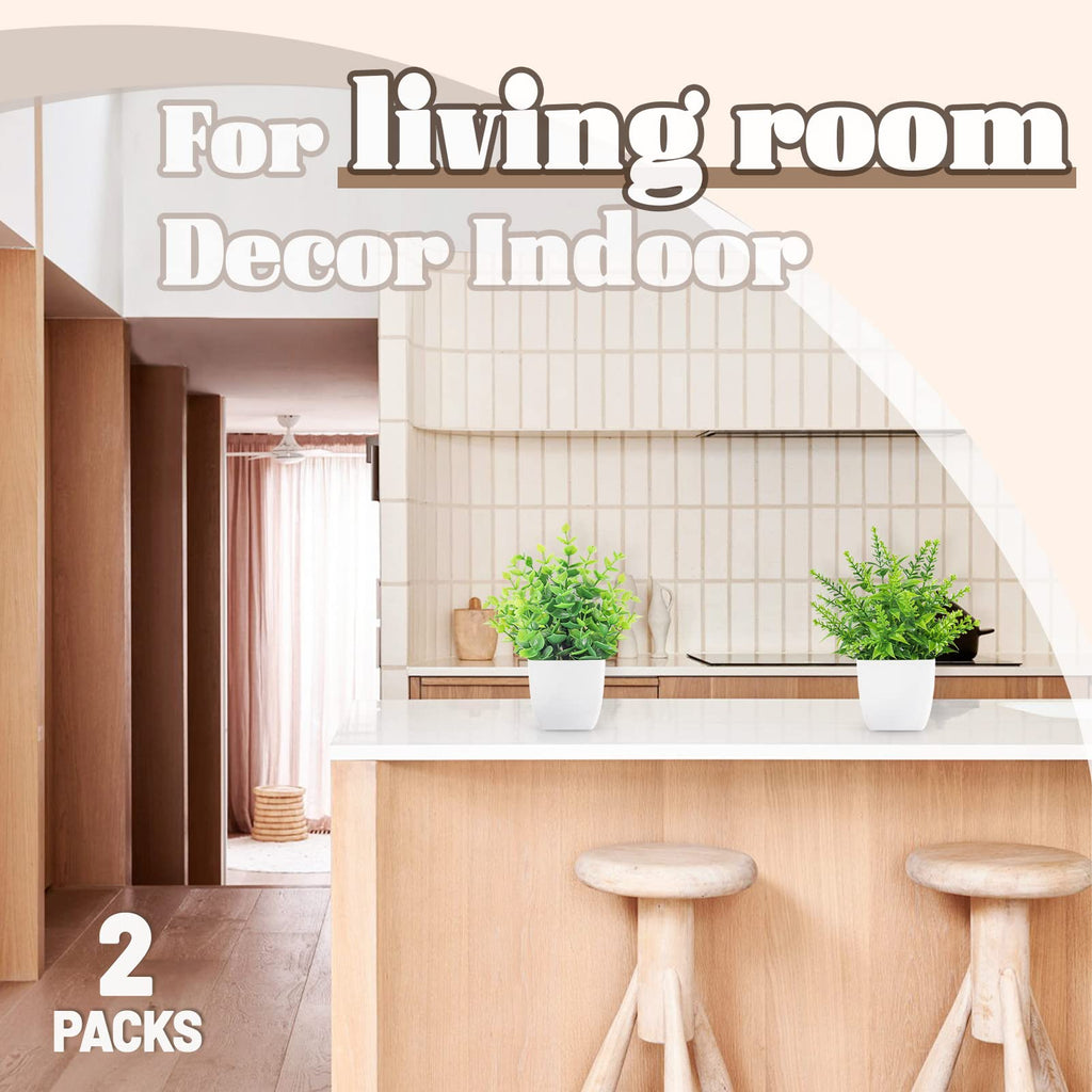 2 Pack Small Fake Plants in White Pots, Bathroom Shelf Decor Indoor