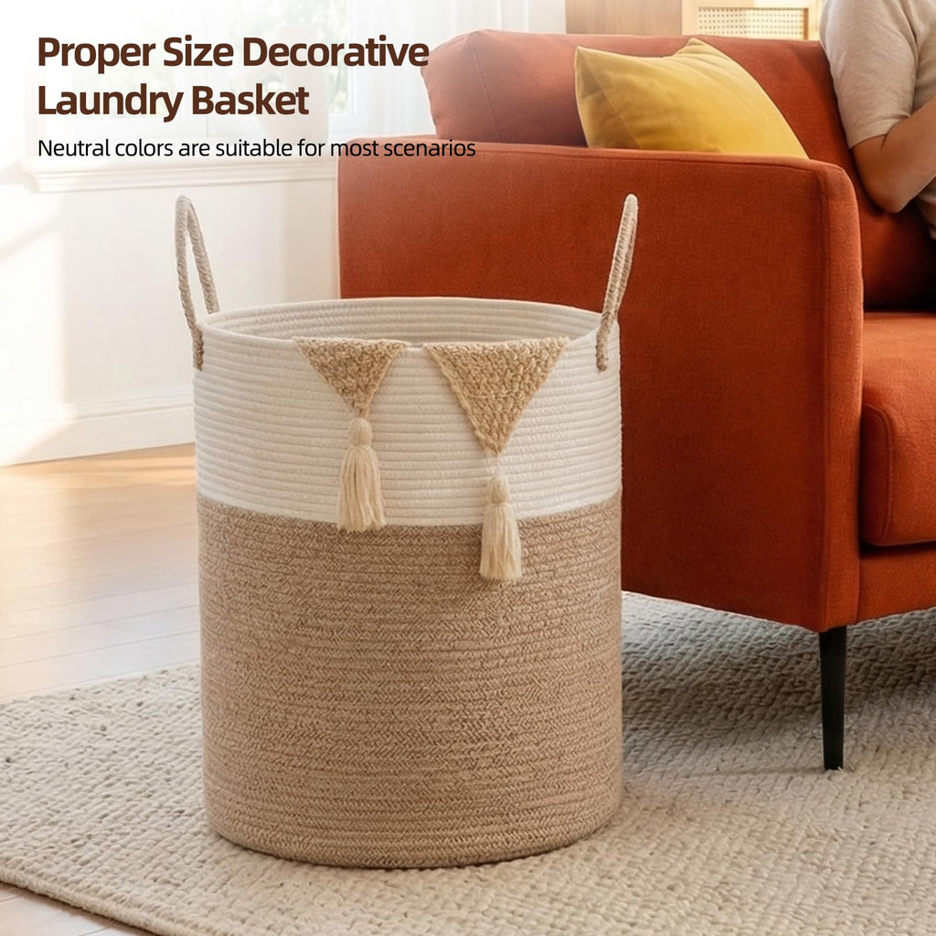60L Nursery Hamper Laundry Basket Laundry Hamper Brown/White