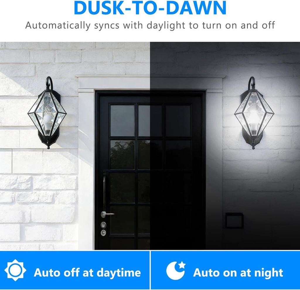 4 Pack A19 Dusk to Dawn Light Bulbs Outdoor, Auto On/Off Photocell Sensor LED Light Bulb for Porch & Security