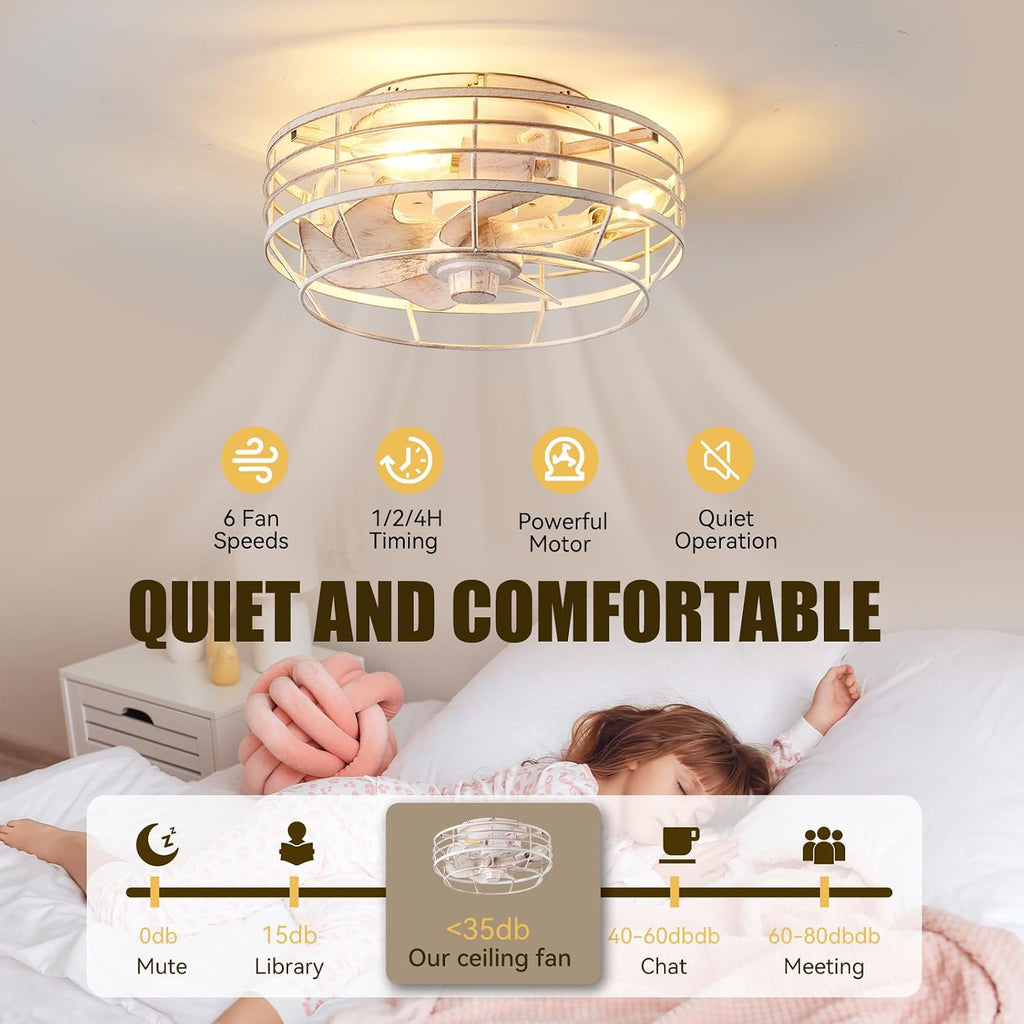 Ceiling Fan with Light and Remote, Modern Flush Mount Fan Lights Ceiling Fixture, Bladeless 12 in 6 Speeds Fans