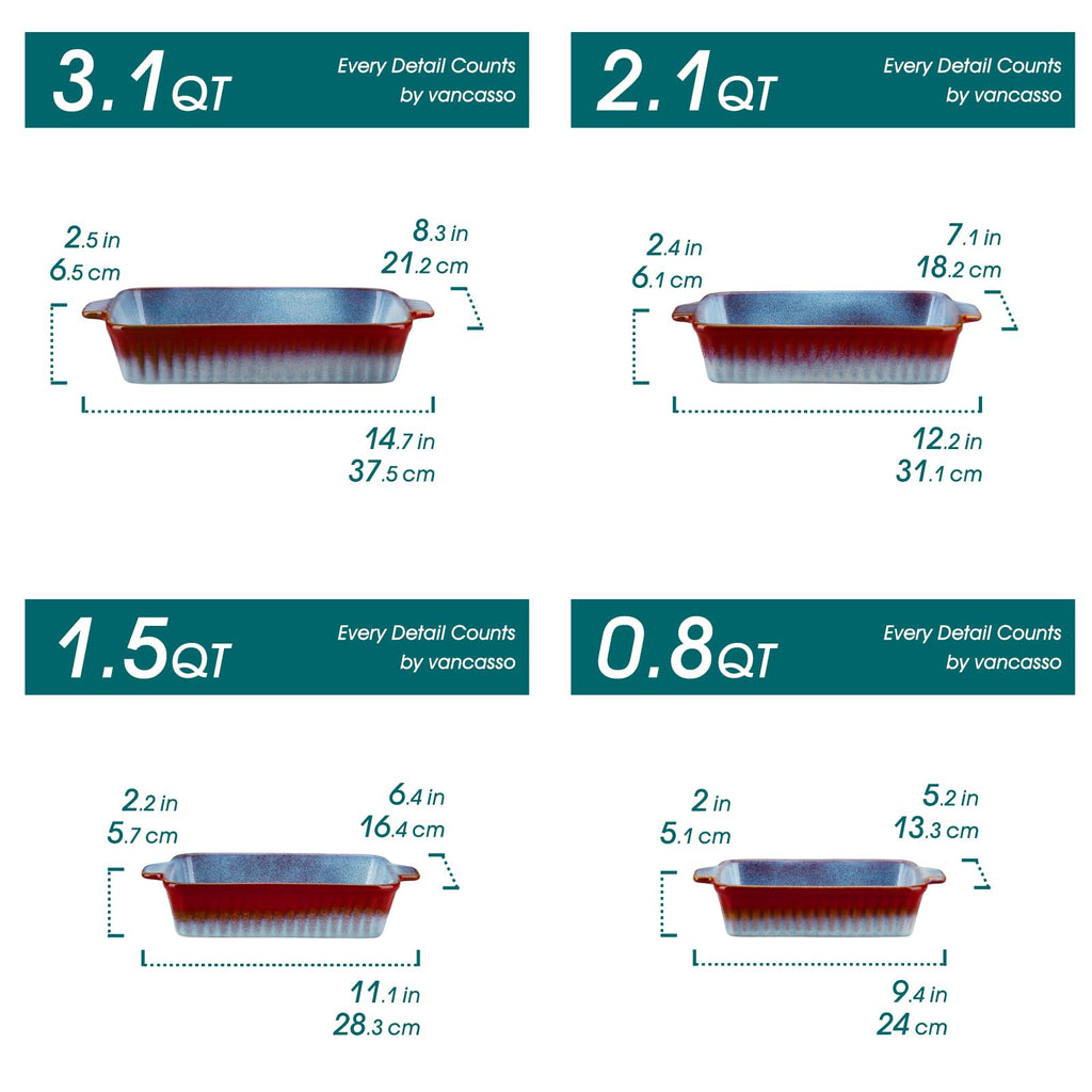 Ceramic Casserole Dishes for Oven, Reactive Glaze Baking Dishes Set of 4, Deep Rectangular Lasagna Pans with Handles