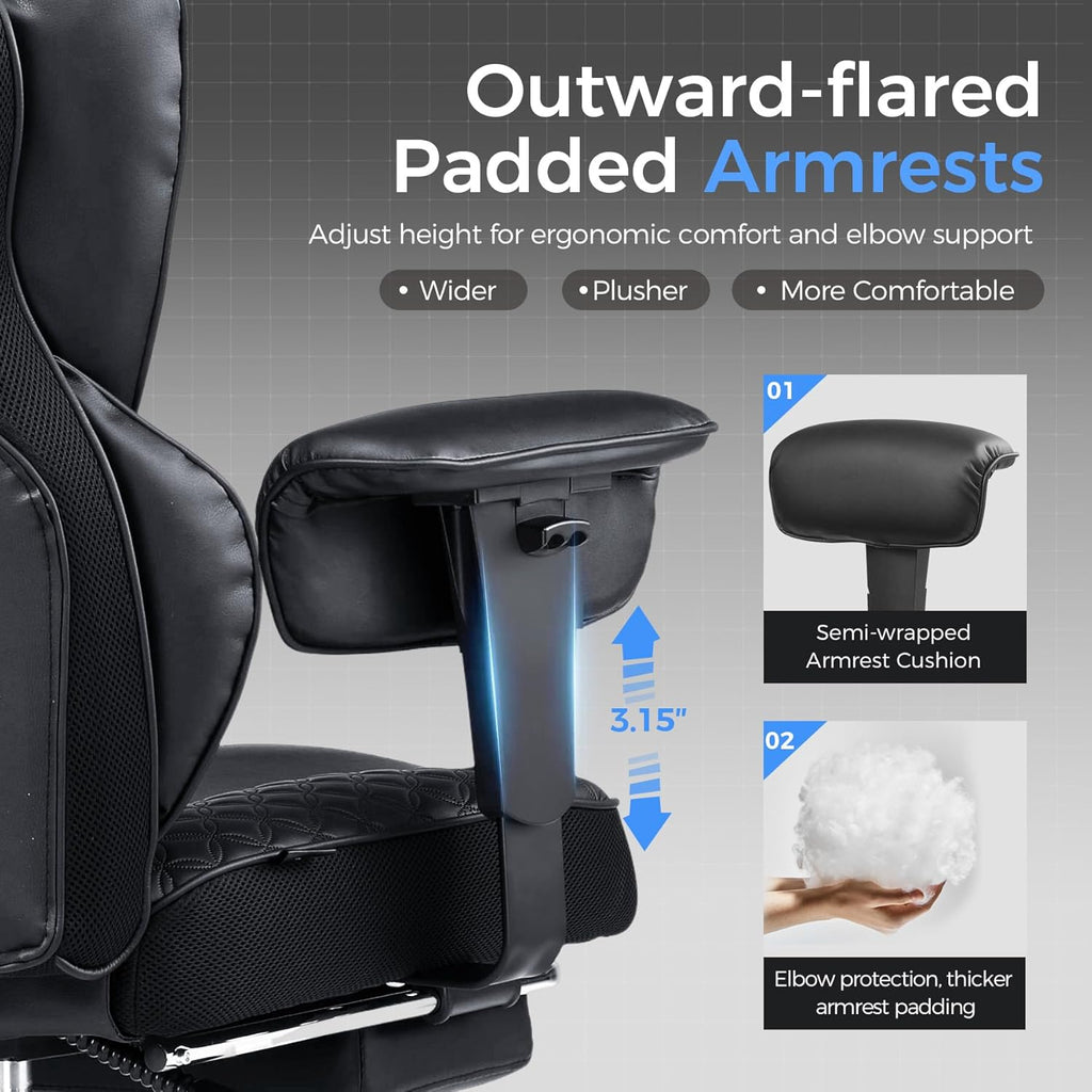 Big and Tall Gaming Chair 400lbs Heavy Duty Office Chair with Foot Rest & Ergonomic Pocket Spring Lumbar Support