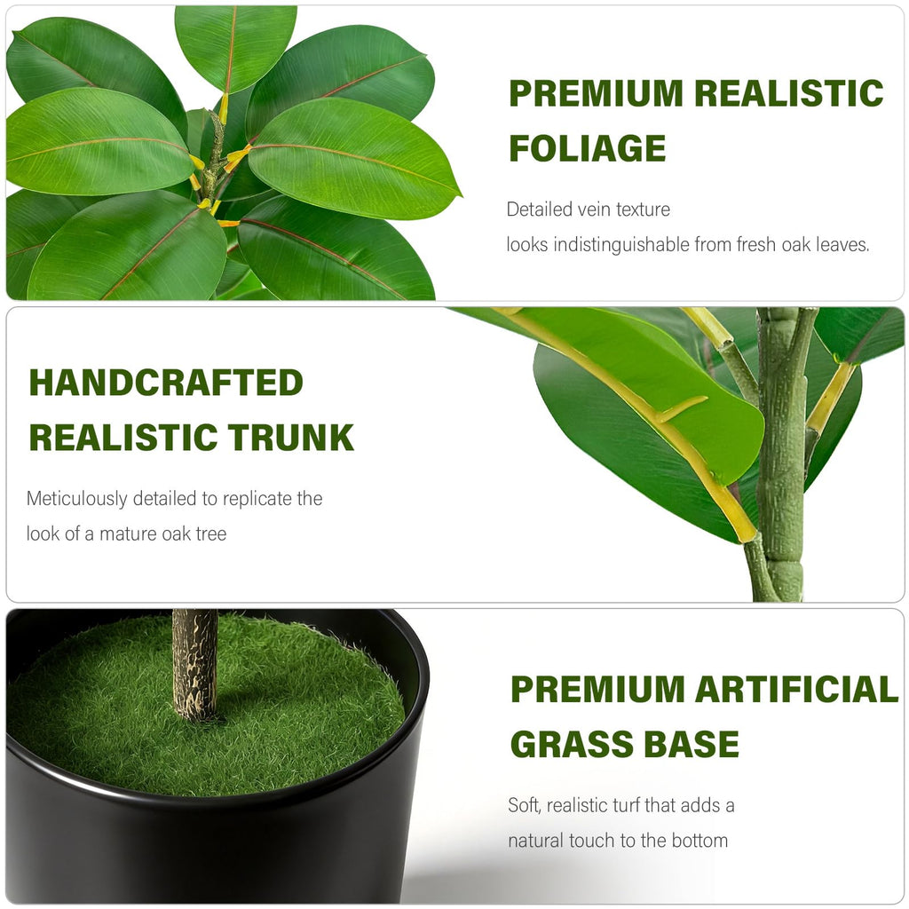 2 Pack Rubber Tree Floor Plant Fake Tree Indoor Fake Plants Artificial Plants Medium Faux Plants Bathroom Bedroom