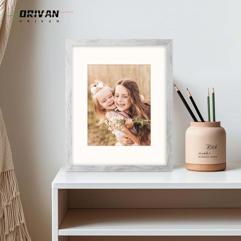 11x14 Picture Frame Wood Display Picture 8x10 with Mat Vintage White