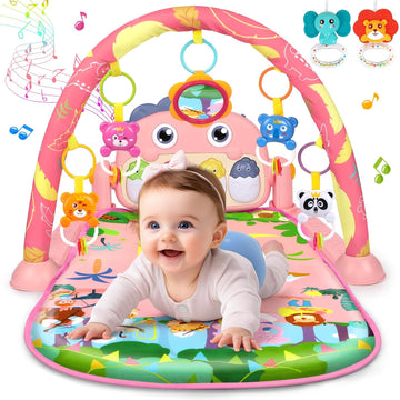 Baby Play Mat Tummy Time Mat Gym Girl Activity Center, Pink Dinosaur