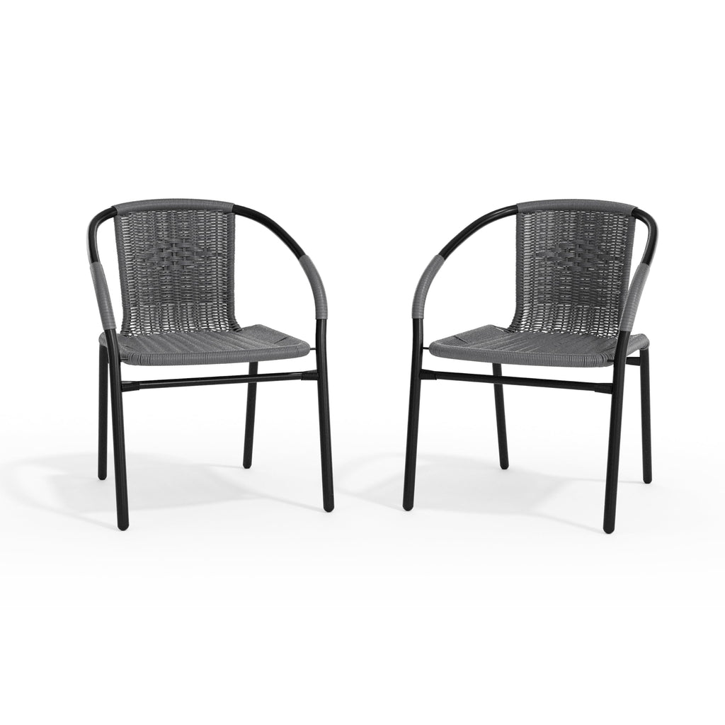 2 Pack Gray Rattan Indoor-Outdoor Restaurant Stack Chair