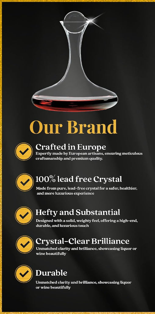 Large Wine Decanter | Hand-Crafted in Europe | 66 FL Oz | Crystal Ground Stopper | Wide Base for Optimal Aeration