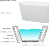 Lana'i 60" Freestanding Bathtub, Gracefully Shaped Freestanding Soaking tub, Glossy White, cUPC Certified, Brushed