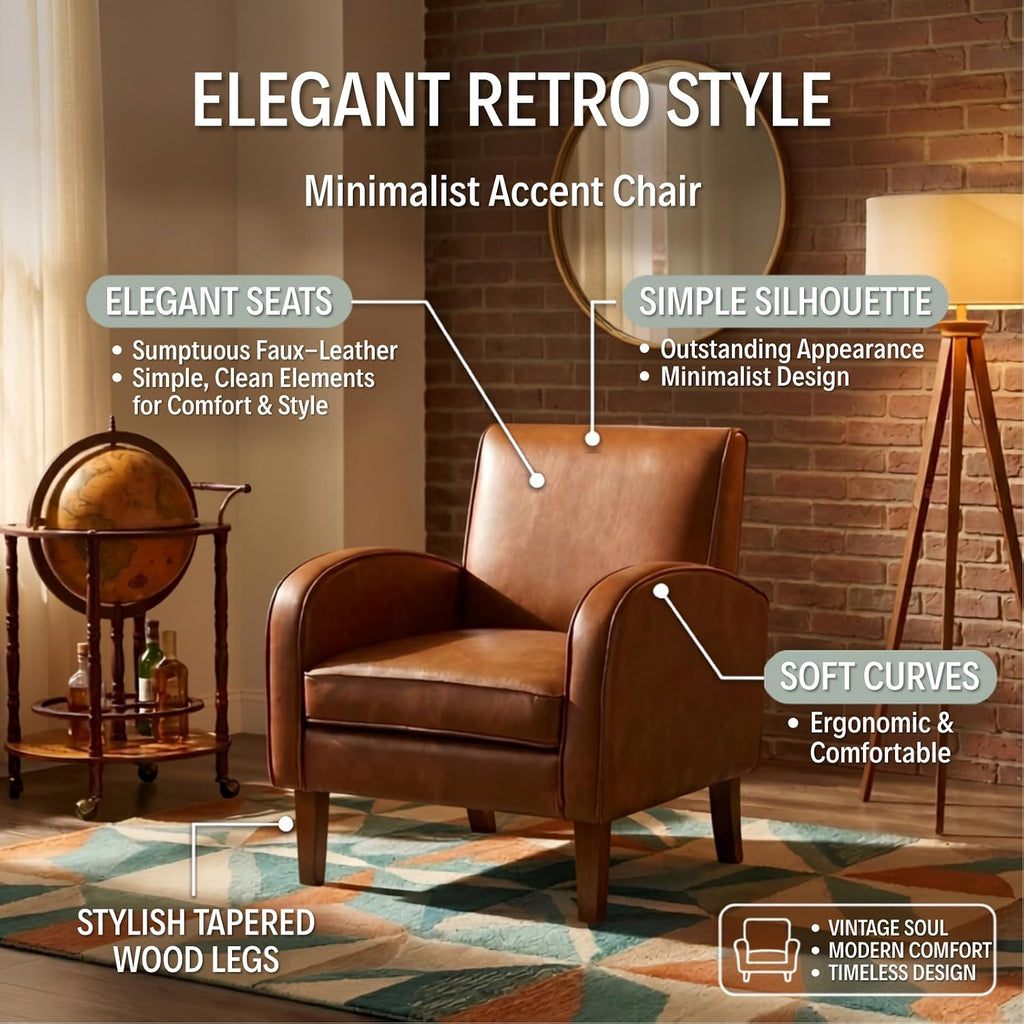 Brown PU Leather Accent Chairs, Living Room Chairs - Set of 2
