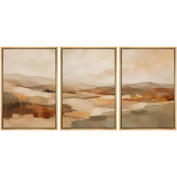 Framed Canvas Print Wall Art Set Abstract Mountain Desert Illustrations Minimal Decorative - 24"x36"x3 NATURAL
