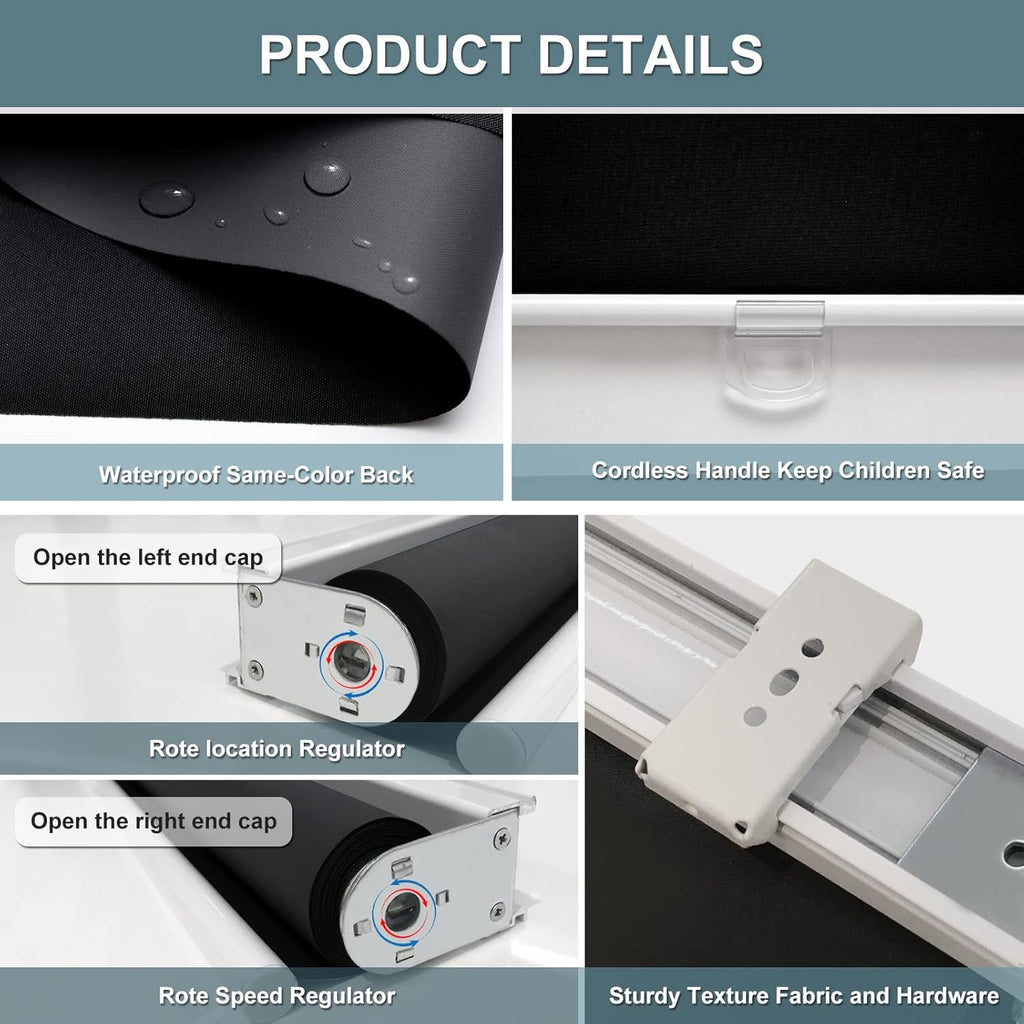 Blackout Cordless Roller Shade for Indoor Windows, Black | Black Out Window Shade with Spring System, Thermal