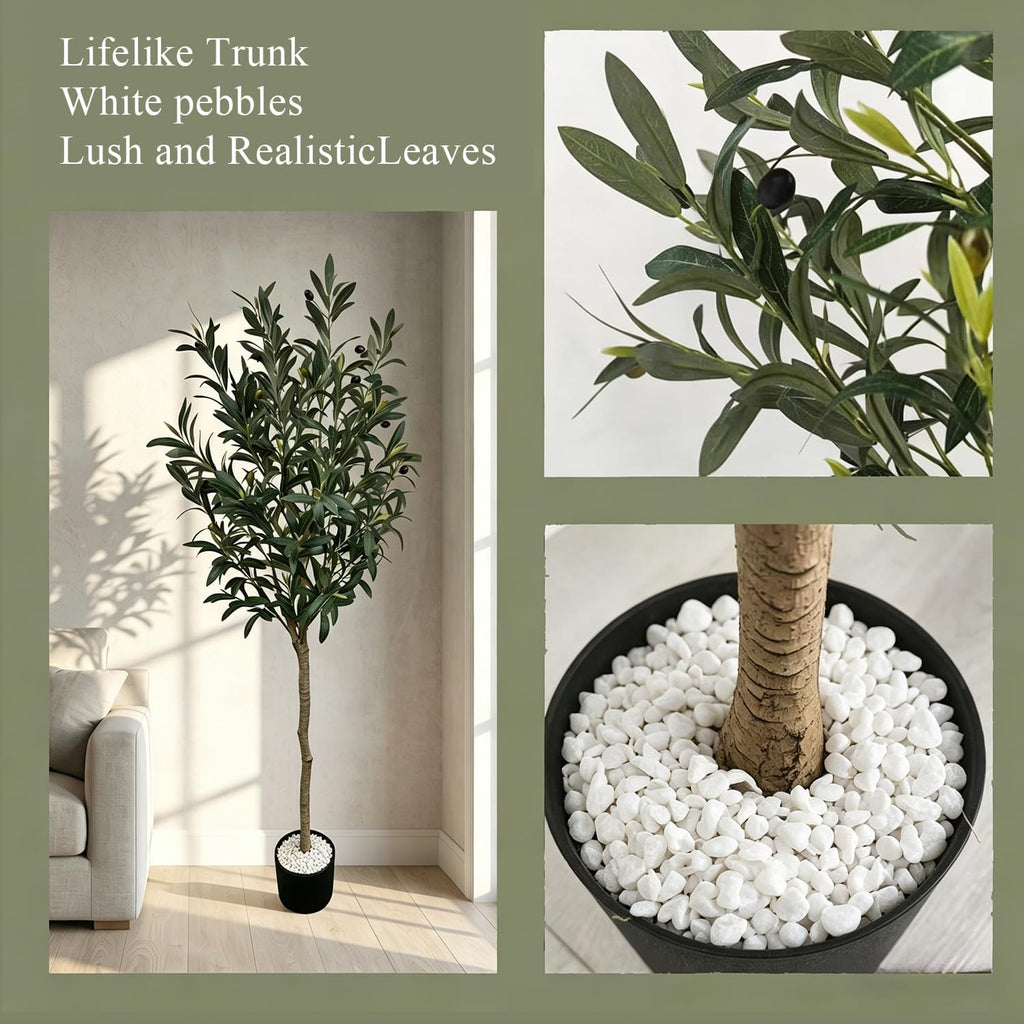 6FT Artificial Olive Tree, Lifelike Large Faux Silk Plant with Realistic Wood Trunk Perfect Floor Plant and Corner