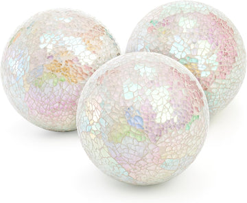 Decorative Balls, 4 Inch Glass Mosaic Orbs Sphere Bowl Fillers, Coffee Table Centerpiece Ball Ornaments - Set of 3