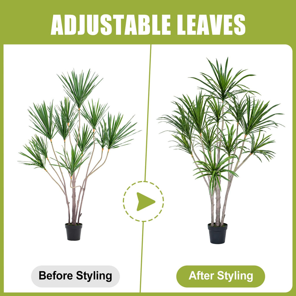 6ft Artificial Dracaena Marginata Tree with 315 Lifelike Leaves & 11 Heads, Tall Large Faux Tropical Yucca Plant Fake