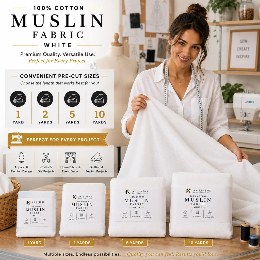 Muslin Fabric/Textile Bleached - Draping Fabric - Bleached White 1 Yard Medium Weight - 100% Cotton (60in. Wide)