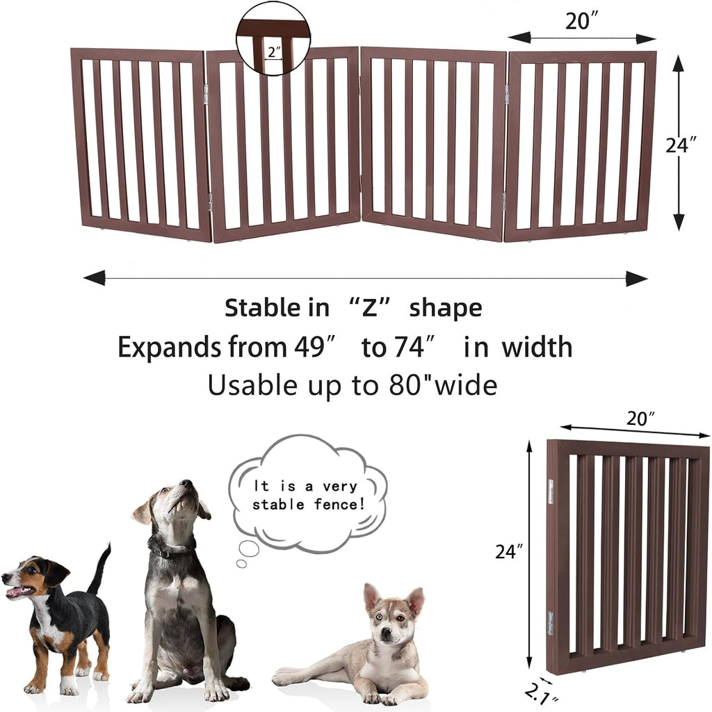 Freestanding Indoor Dog Gate Foldable Wood Brown Puppy Gate for Doorways Pet Gate for Stairs Extra Wide Pet Fence 24"