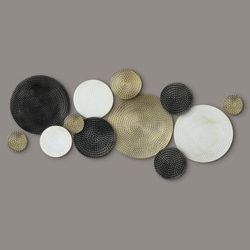 Black Gold and White Metal Wall Decor 3.9 to 13.8 Inch Large Modern Round Metal Wall Art 3D Circles Textured - Set of 12