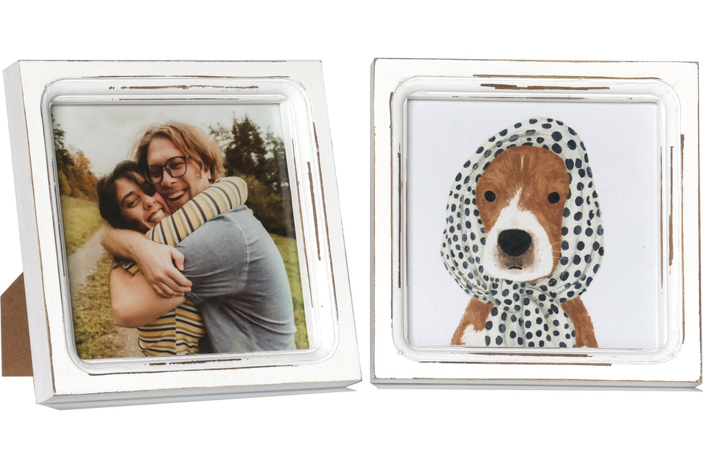 Picture Frames 6x6 Set of 2 Handmade Rustic Wood Frames with Hard Glass - 2 Pack Small Mini Cute Picture frames for