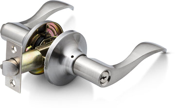 Entrance Lever Door Handle [Lock with Two Keys] or Front Door with a Satin Nickel Finish, Reversible for Right & Left