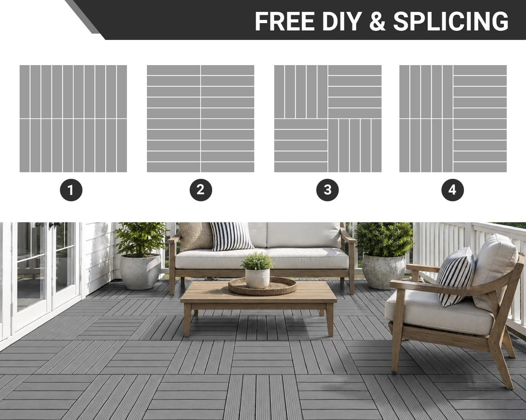 54 PCS Plastic Interlocking Patio Deck Tiles Outdoor All Weather